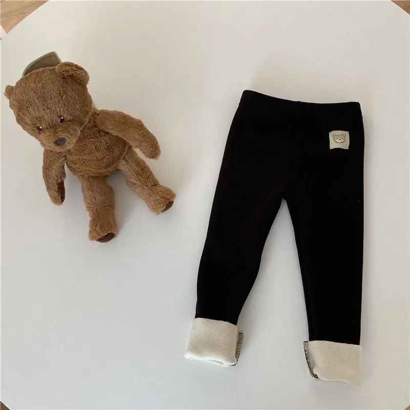 Children Leggings 2024 Winter Plus Velvet Pants for Kids Thicken Warm Boys Girls Trousers Toddler Bottom Baby Tights Clothing