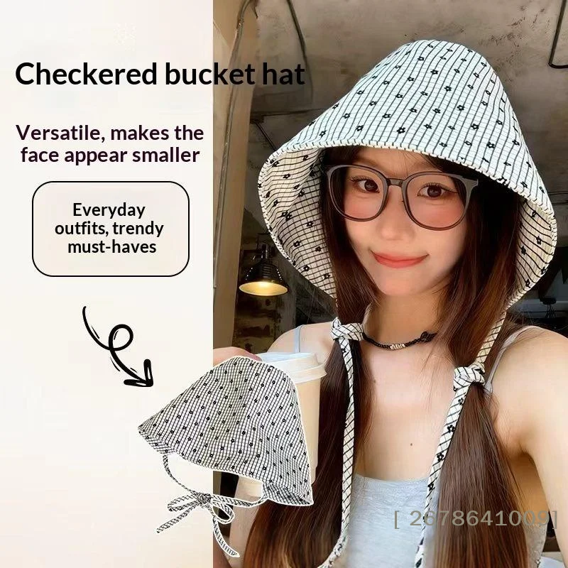 ⚑Large Brim Foldable Bucket Hats With String For Women Korean Striped Female Panama Bob Outdoor Beach Fishermen Hat