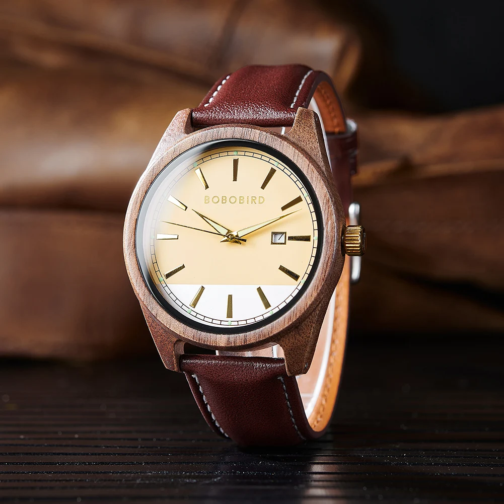 

2023 New BOBO BIRD Luxury Watch Business Male Clock Luminous Date Genuine Leather Strap Quartz Men Watch reloj hombre Gift