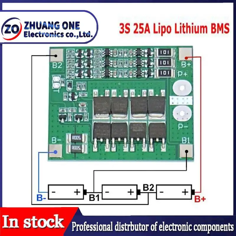 Carte de Protection de batterie Li-ion 3S 25a, BMS 18650 PCM avec Balance pour Module de bricolage