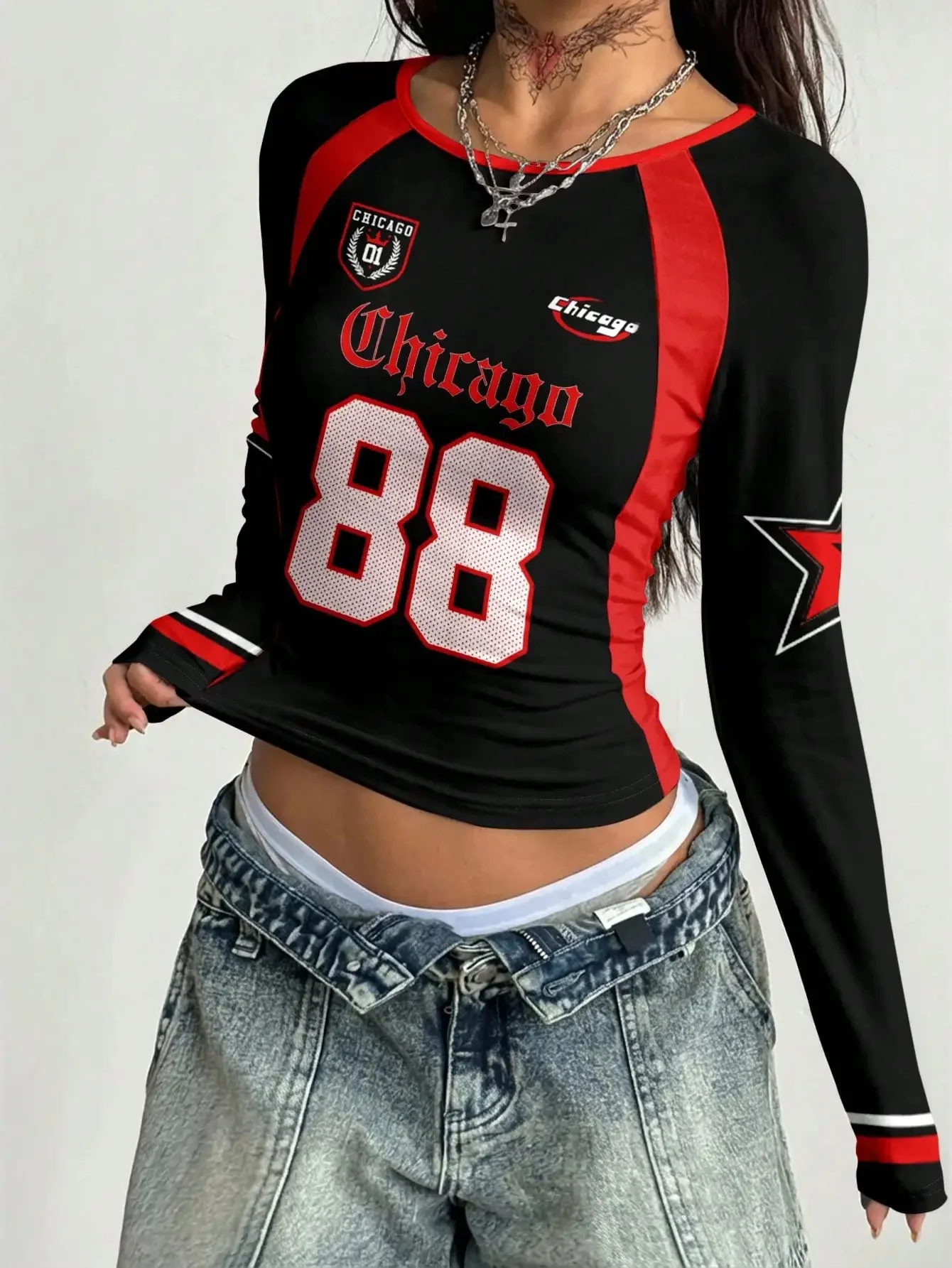 Luxurious Women's Street-Style Moto-Inspired Casual Long-Sleeve Crew-Neck T-Shirt – Hip-Hop Top for Motocross & Off-Road Riding