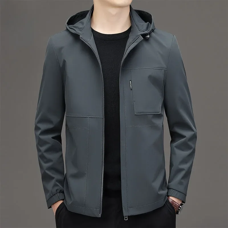 Hooded Short Thin High-end Simple Men Windproof Anti-wrinkle Warm Jacket Spring Autumn New Loose Casual Coat Top Trend