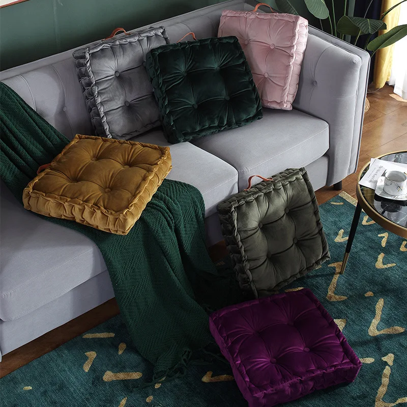 Nordic Style Dutch Fleece Velvet Pleated Square Seat Cushion Pillow Pouf Throw Sofa Home Decor Cojines Redondo Coussin 42cm