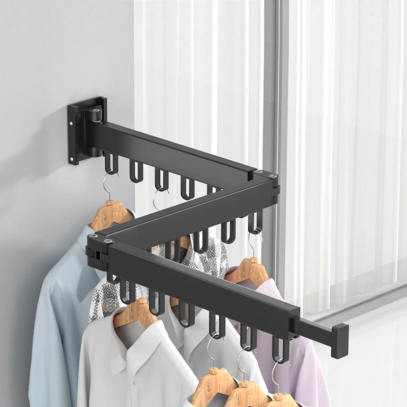 No‑Drill Foldable Invisible Wall‑Mounted Coat Racks Retractable Space‑Saving Laundry Rod for Balcony Bay Window Drying Quilts