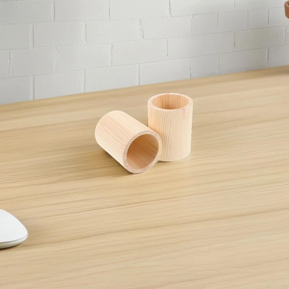 

6Pcs Wood Desktop Organizer Solid Desk Pencil Holder Makeup Brush Holder Pen Cup Multifunctional Storage for Office Home