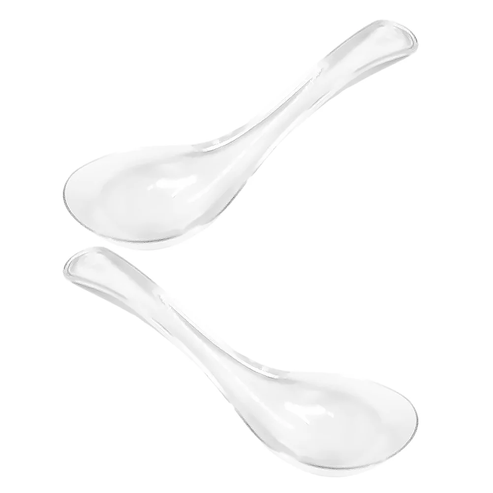 2 Pcs Glass Spoon Dessert Spoons Soup Household Hand-Pulled Noodle Small Breakfast