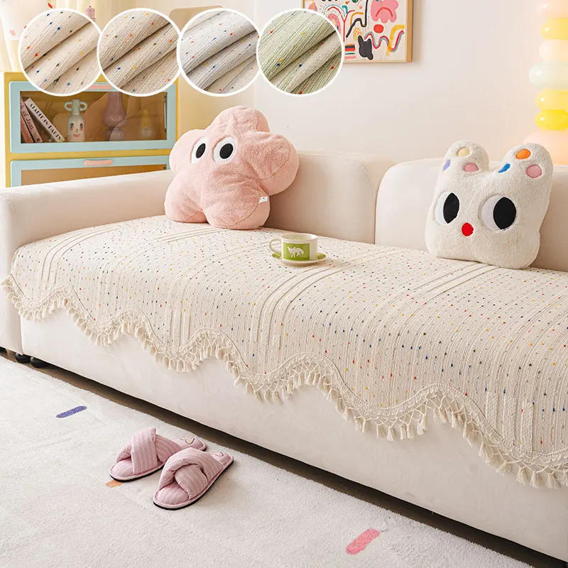1PC-Dopamine Sofa Cushion with Four Seasons Universal Premium Feeling, Irregular Straight Anti slip Sofa Cushion Cover