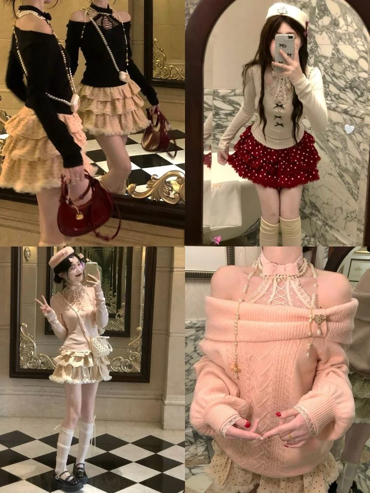 

Шелковая лента Pure Desire, кружевной топ с узлом на одно плечо, длинный рукав, базовая майка, нижнее белье, многослойный вязаный свитер в нежном стиле