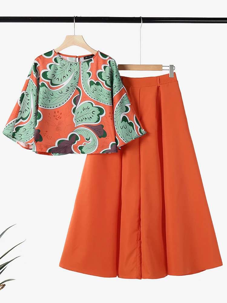 

2025 ZANZEA Summer Trousers Suit Women 2PCS Outfit Stylish Work Matching Sets 3/4 Sleeve Printed Blouse Loose Wide Leg Pant Sets