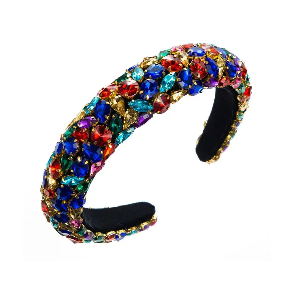 Exquisite Colorful Rhinestone Headband Korean Style Wide Edge Baroque Hair Hoop Hairband Hair Accessories Bride Tiaras Girls