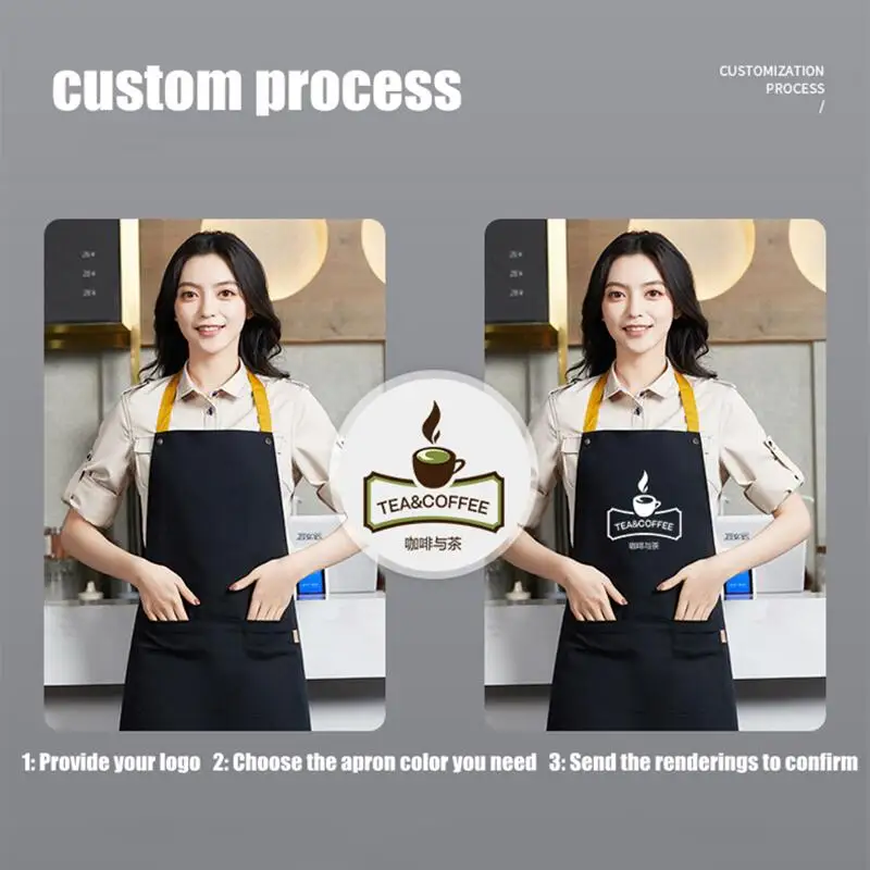 Custom Apron Logo Haircut Robe Female Cleaner Work Coat Apron Frill Kitchen Apron Home Cleaning Bib Restaurant Supermarket Apron