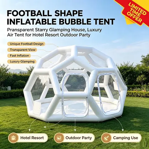 Football Shaped Inflatable Bubble Tent, Transparent Starry Sky Glamping House, Luxury Air Tent for Hotel Backyard Party
