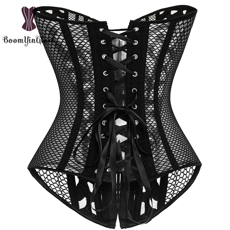 Wholesale price black/white sexy women bustier breathable slimimg body shapwear mesh net corset for summer size xs-6xl 930#