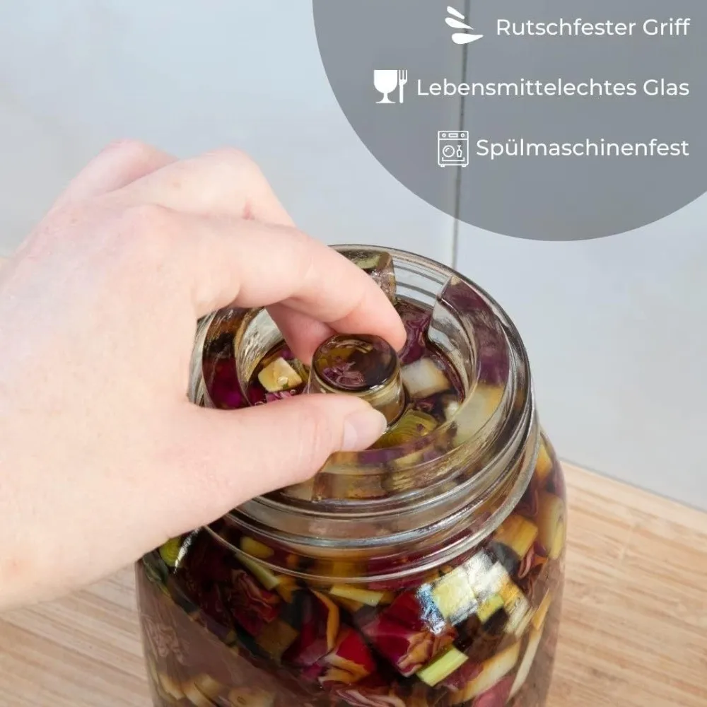 Fermented Glass Weight Lid with Handle Clear Wide Mouth Mason Jar Lid Sealed Kitchen Gadgets Heavy Fermenting Weights