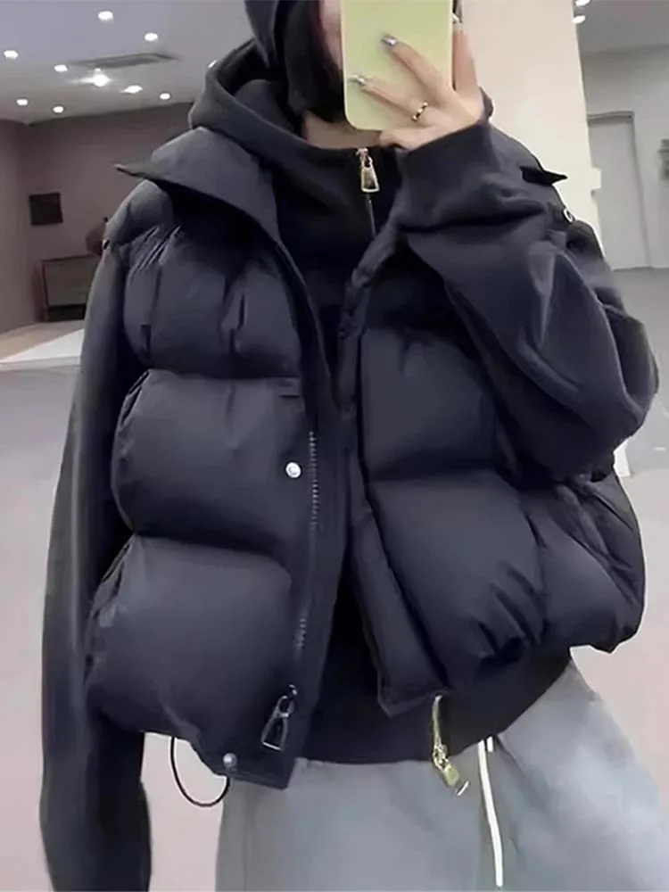 여성용 티엔드 다운 코튼 베스트 겨울 패션 스탠드 칼라 자켓 한국 스타일 루즈핏 컬러 따뜻한 아우터웨어