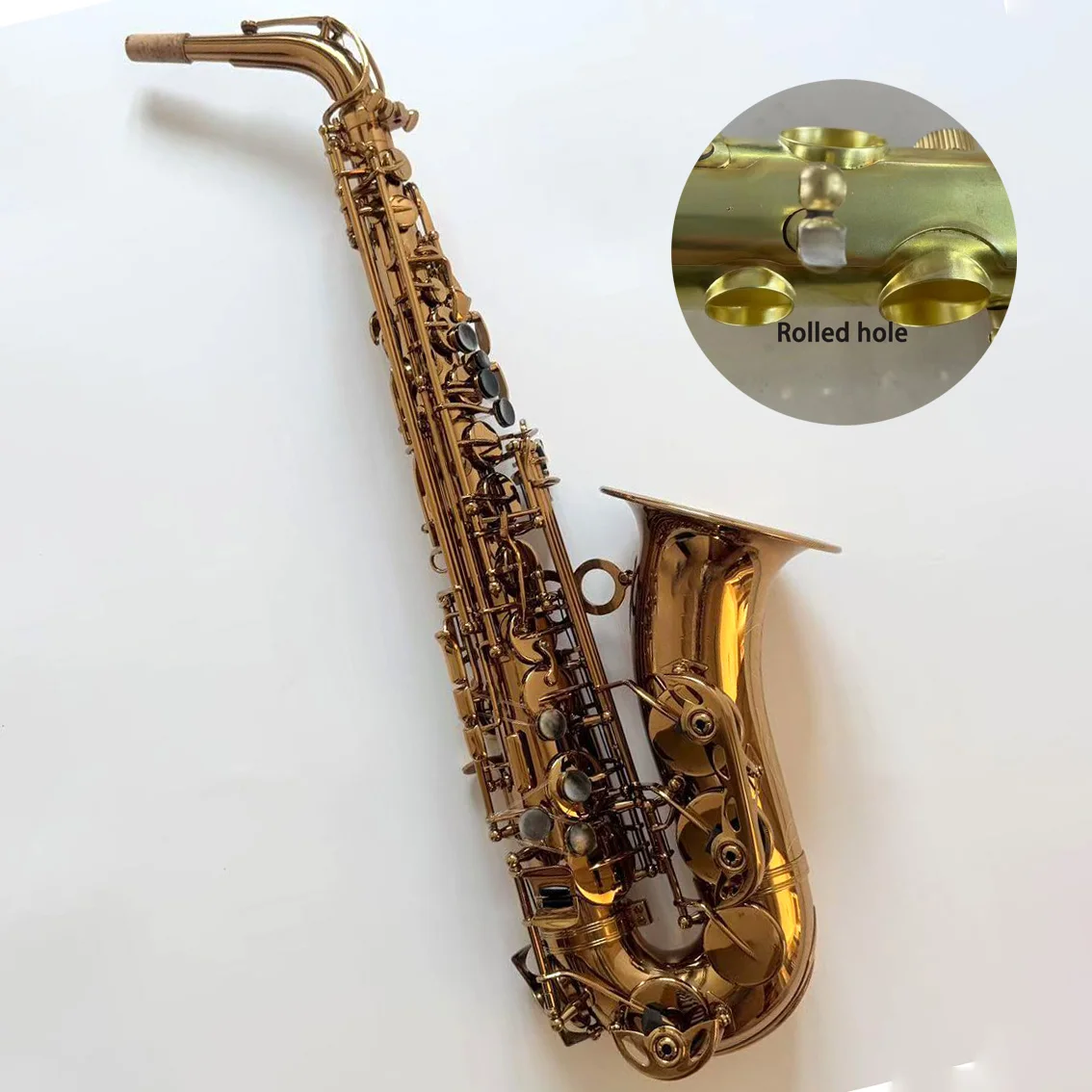 H68 Yellow Brass Customized logo Rolled Tuning Hole Dark Gold Lacquer Famous Style  Alto Saxophone