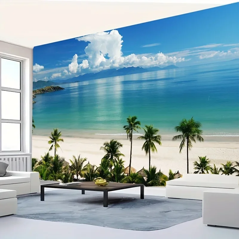 1 tropischer Strandteppich mit Palmenbäumen und Meerblick – für Wohnzimmer, Schlafzimmer oder Küstenhausdekoration