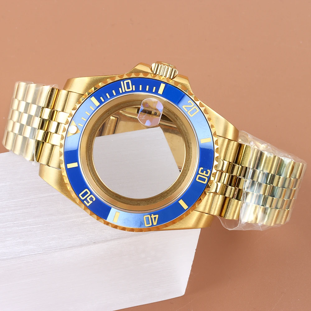40mm Gold Watch Case Sapphire Glass Jubilee Watchbands Fit Submariner GMT Seiko NH34 NH35 NH36 NH38 Movement YACHT-MASTER Case
