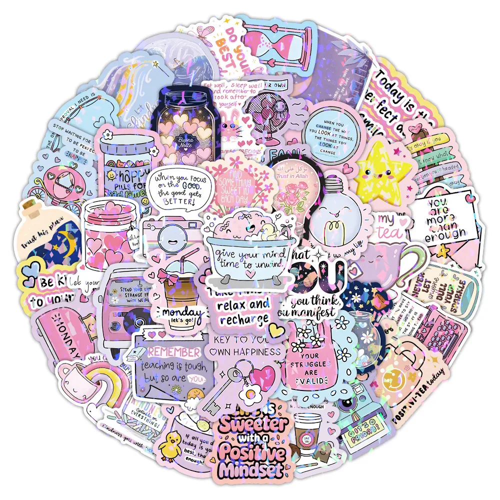 52 Pcs Cute Word Quote Aesthetic A Stickers - Decorative Decals for DIY Crafts & Decor