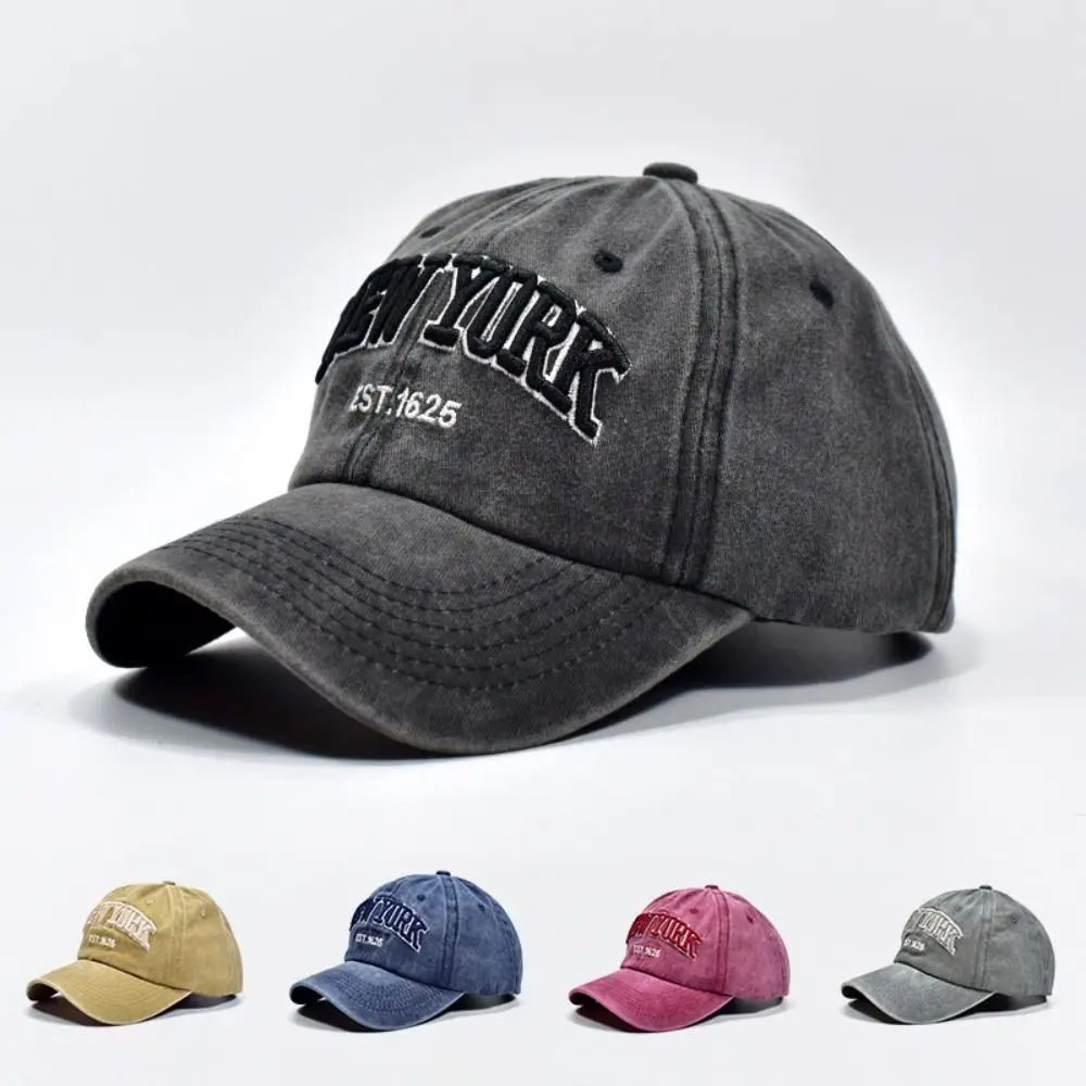 

Cotton New York Baseball Cap Washable Letters Sport Duck Tongue Cap Comfortable Anti-UV Letter Embroidery Sun Hats