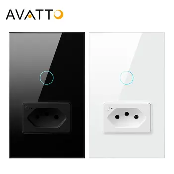 Alexa to Tuya WiFi Wall Switch and Socket, 4X2 Glass Panel 1/2 Buttons Brazil Smart Light Switch Remote Control for Alexa Google Home