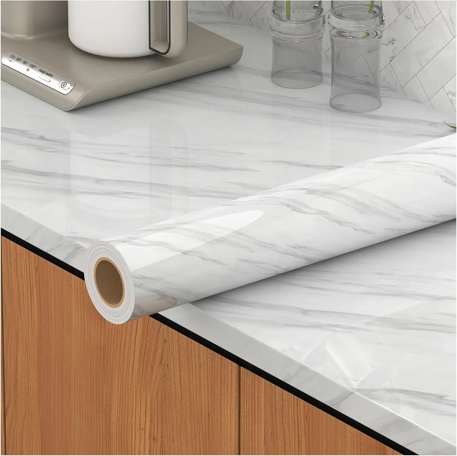 40cm Marble Self-Adhesive Wall Sticker PVC Waterproof and Oil Resistant Wallpaper for Living Room Kitchen and Cabinet Decoration