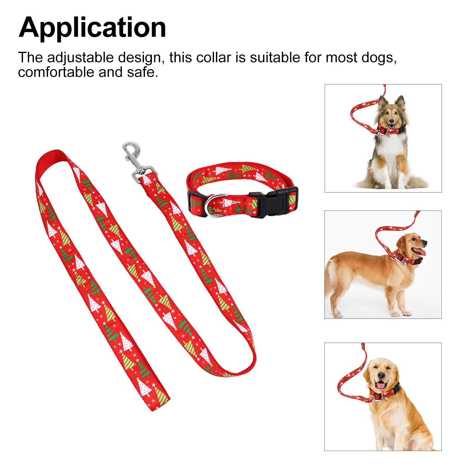 

1 set Xmas Pet Collar Leash Set Adjustable Christmas Tree Pattern Dog Necklace Durable Nylon Pet Supplies Holiday Party Decor