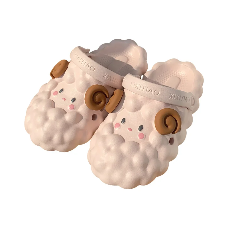 Cute 3D Sheep Slippers For Female Summer Hole Sandal Garden Shoes Outdoor Children Parents Sandals Home Slipper