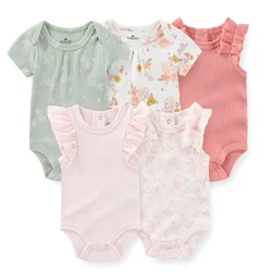 Baby Girl Bodysuits 5 Piece Set Sweet Cute Newborn Onesies Flying Sleeves 0-12M Infant Outfits