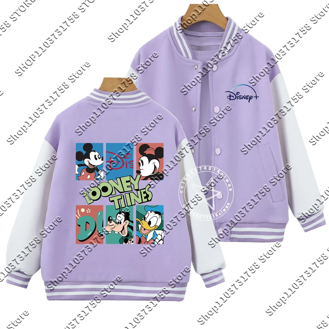 2025 Disney niños Otoño/Invierno juguetón Mickey Minnie estampado niños y niñas abrigo cálido grueso adolescente dulce uniforme de béisbol top