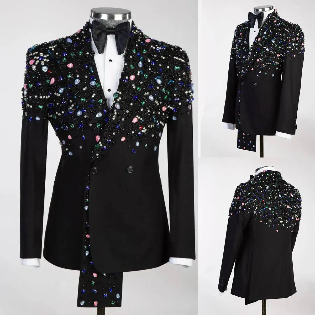 Unique Colorful Beading Groom Wedding Tuxedos Peaked Lapel Mens Jacket Birthday Party Banquet Coat Custom Made One Coat