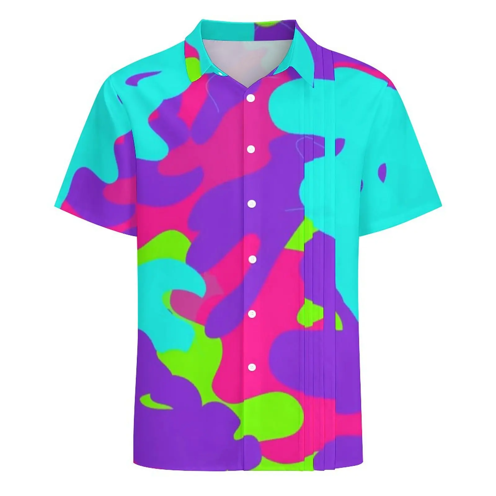 Camisa casual de neon camo masculina, estampa camuflada, novidade, mangas curtas, praia, confortável, blusas extragrandes, camisas de praia