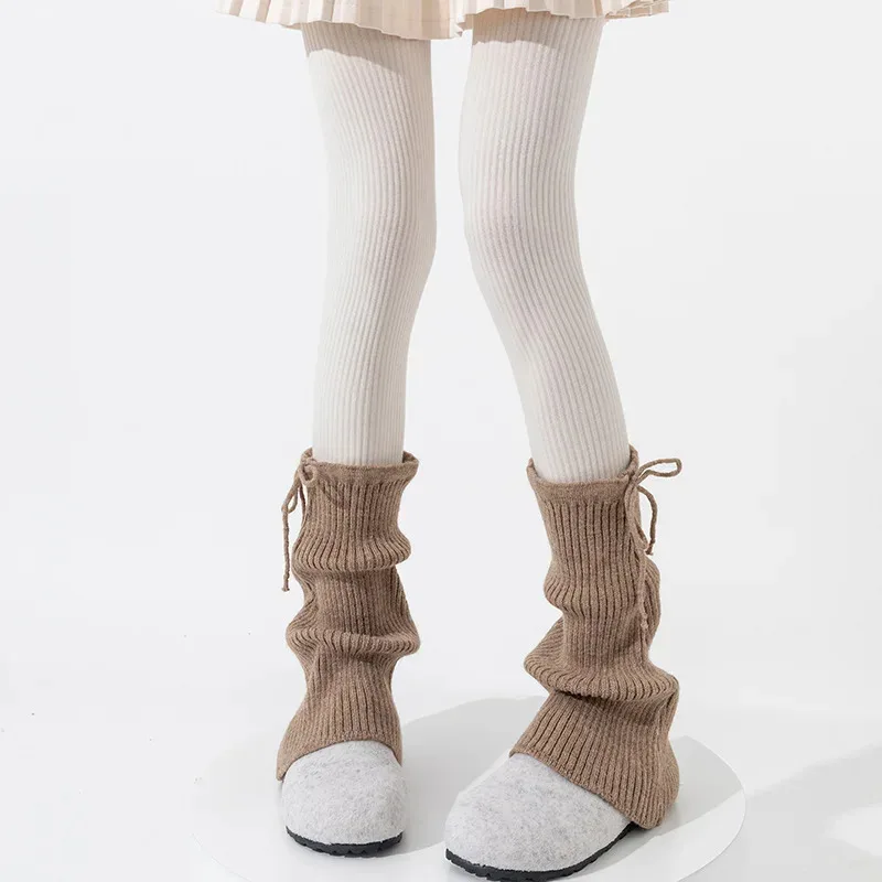 

New Solid Color Leg Warmers Knitted Bow Harajuku Mid-Calf Sock Thickened Middle Tube Socks Gift