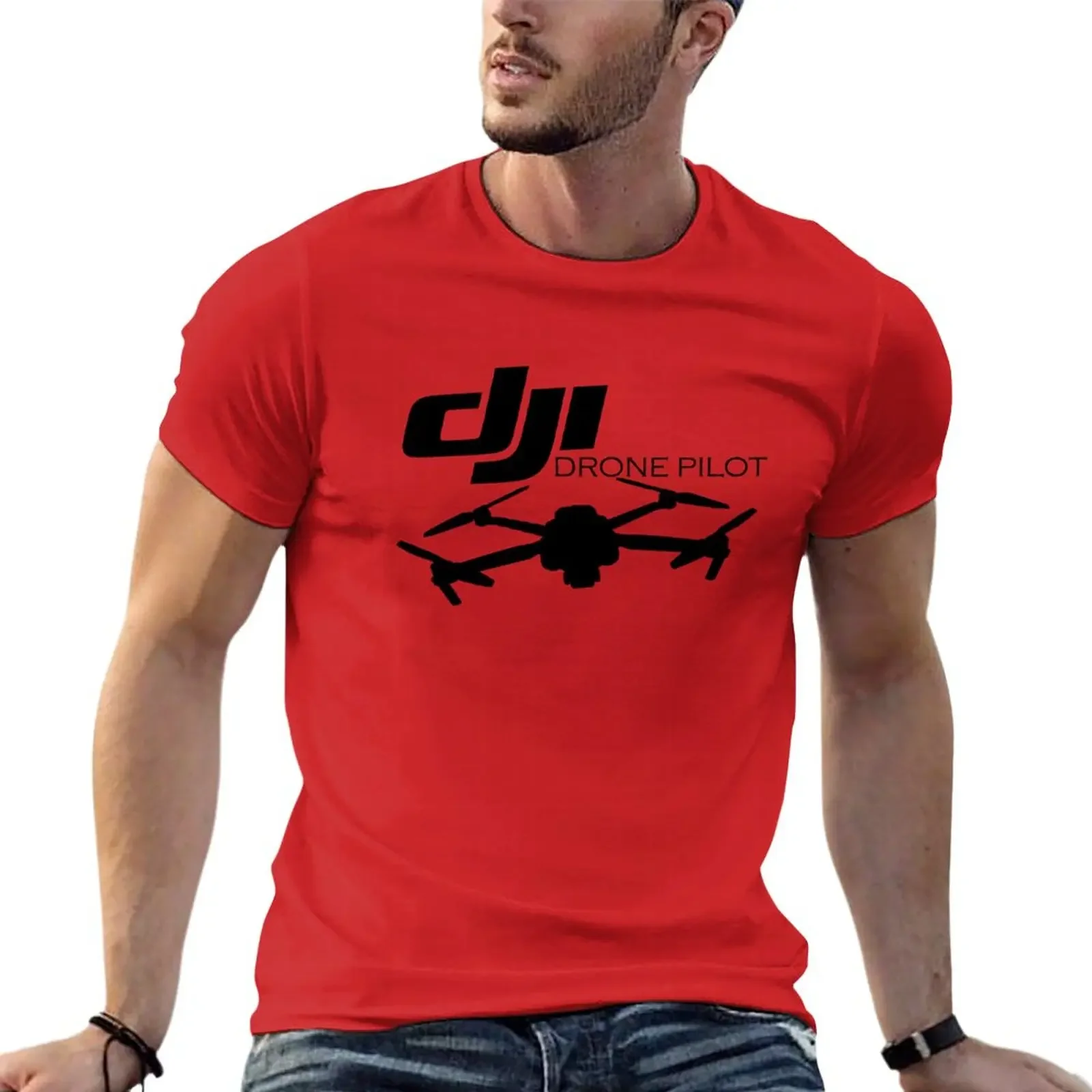 Round Neck 2024 summer tops plus sizes men clothing DJI Drone Pilot Essential T-Shirt  streetwear  harajuku  graphic t shirts