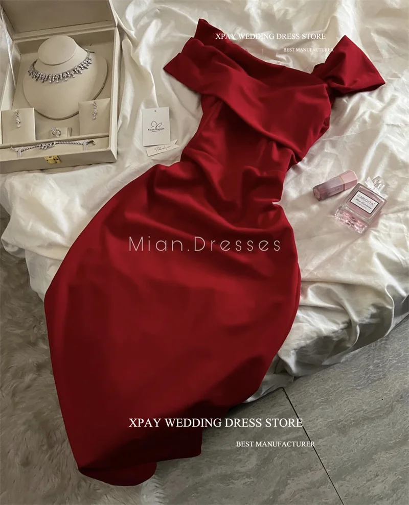 XPAY Red Mermaid Evening Dresses For Women 2023 Off Shoulder Slim Wedding Party Guest Dress Long Customised Prom Formal Gowns