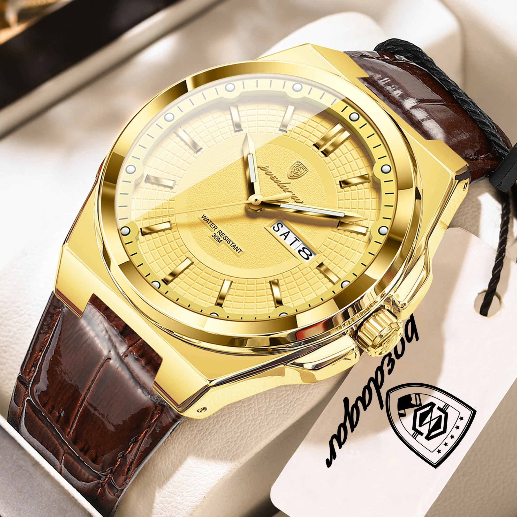 Men's Waterproof Business Quartz Watch with Leather Band