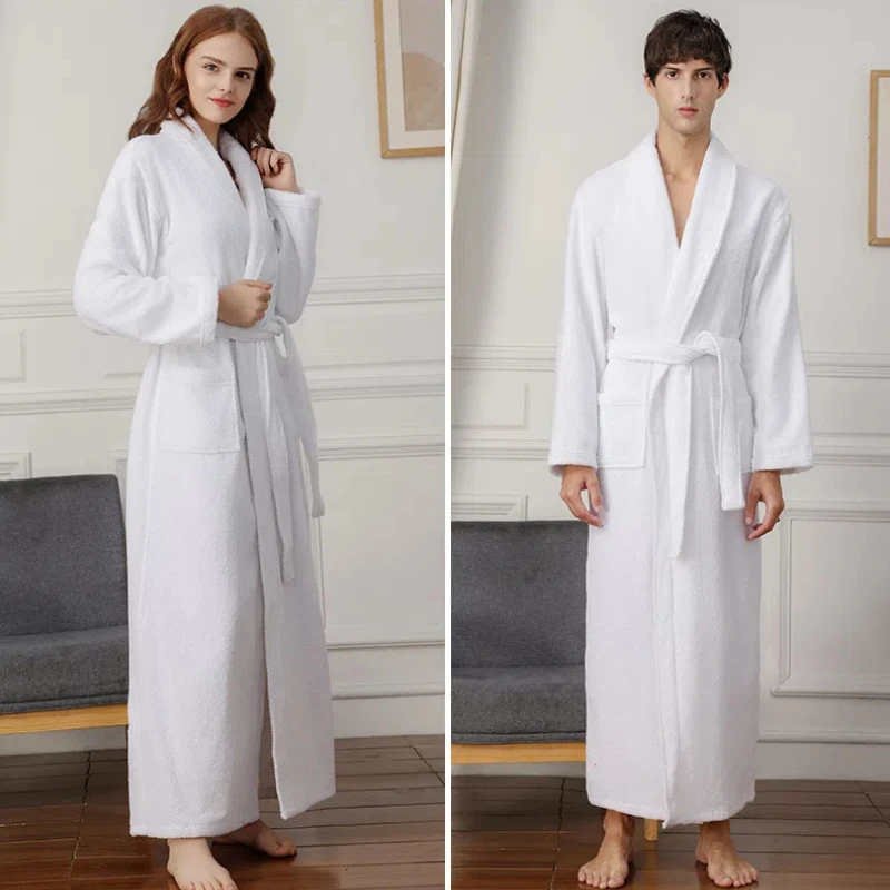 100% Cotton Lovers Soft Bath Robe Men And Women Nightrobe Super Long Bath Robe Nightrobe Sleepwear Casual Home Bathrobe