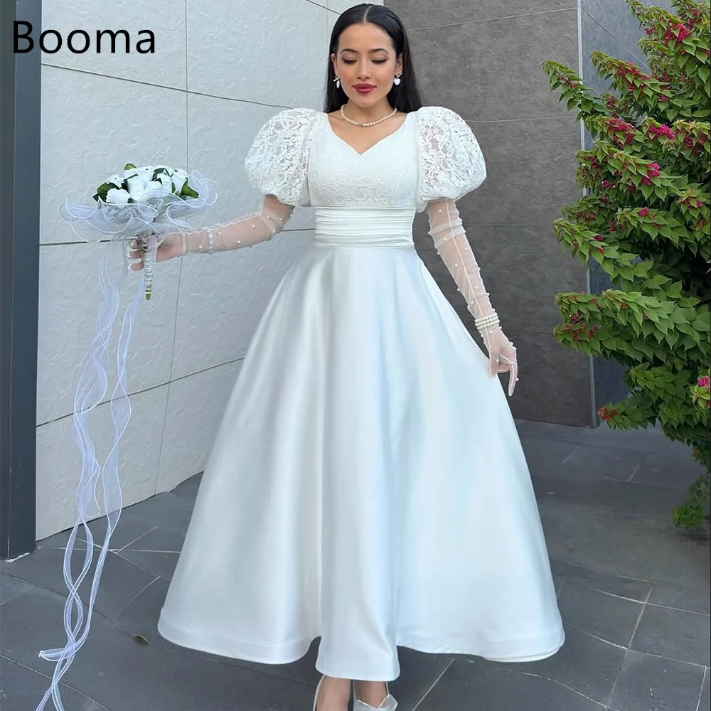 

Booma A-Line V-Neck Lace Plears Elegant Wedding Dresses Long Satin Simple Brides Gown Custom Made 2025