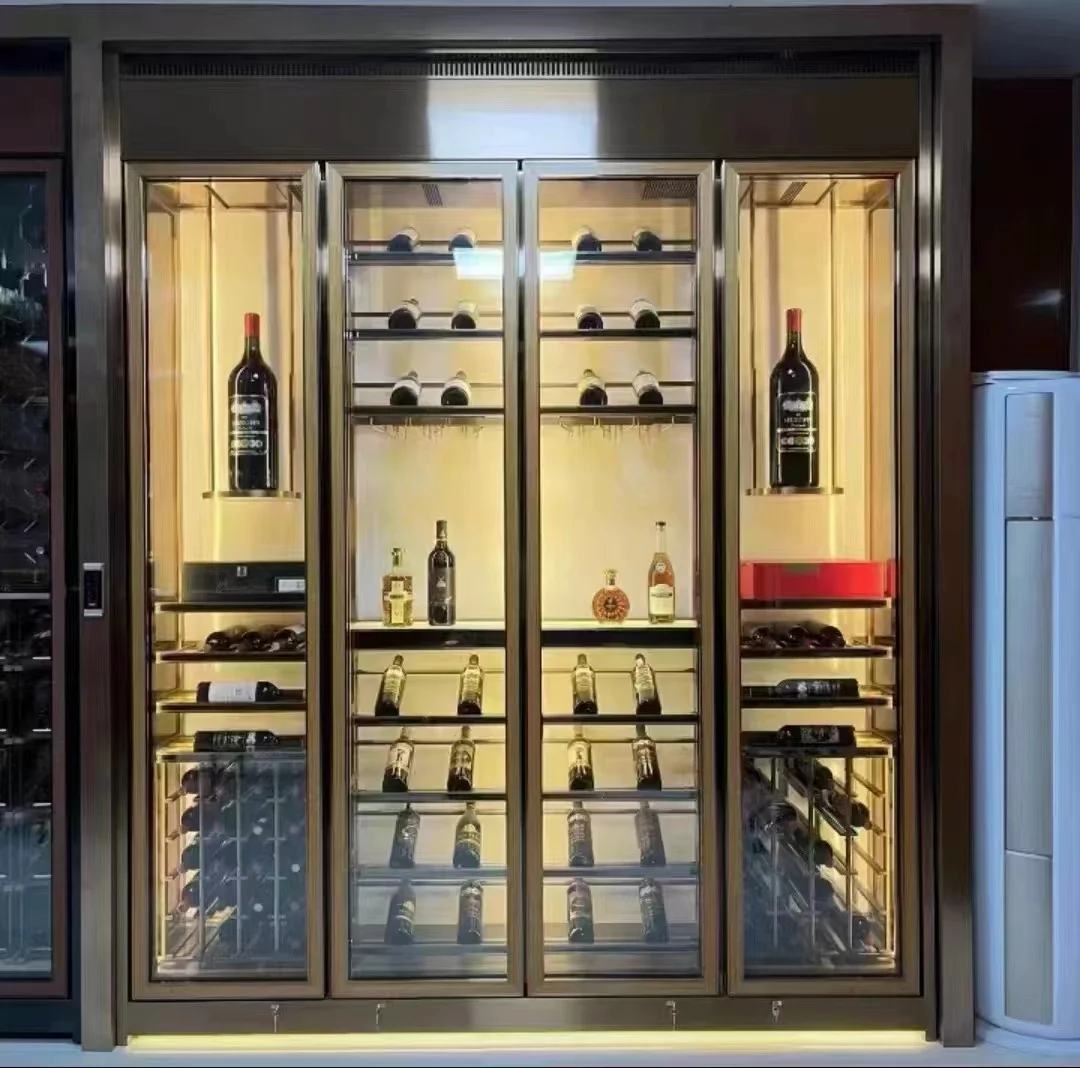 

Light luxury stainless steel constant temperature and humidity wine cabinet custom villa wine cellar red wine cabinet liquor dis