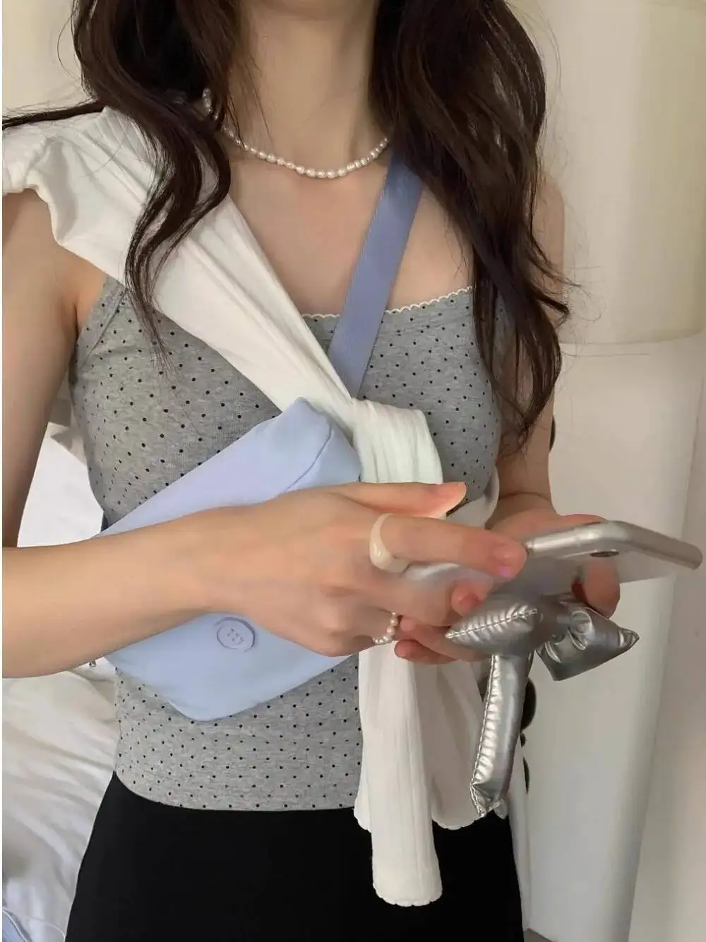 

Универсальный короткий пуловер с принтом в горошек, жилет, летние новые свежие милые корейские майки меньшинств, милые майки с грибком, уменьшающие возраст