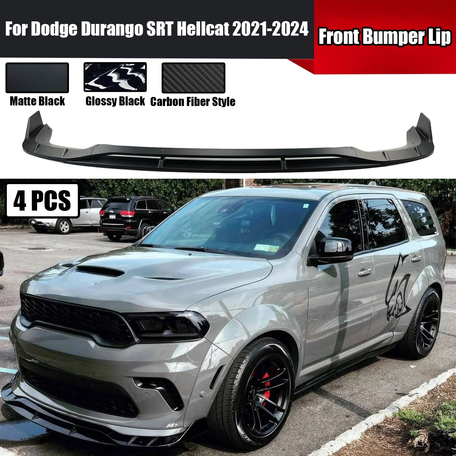 4PCS Per Dodge Durango SRT Hellcat 2021-2024 Auto Paraurti Anteriore Labbro Demone Stile Doppio Deck Splitter Spoiler Stile In Fibra di Carbonio