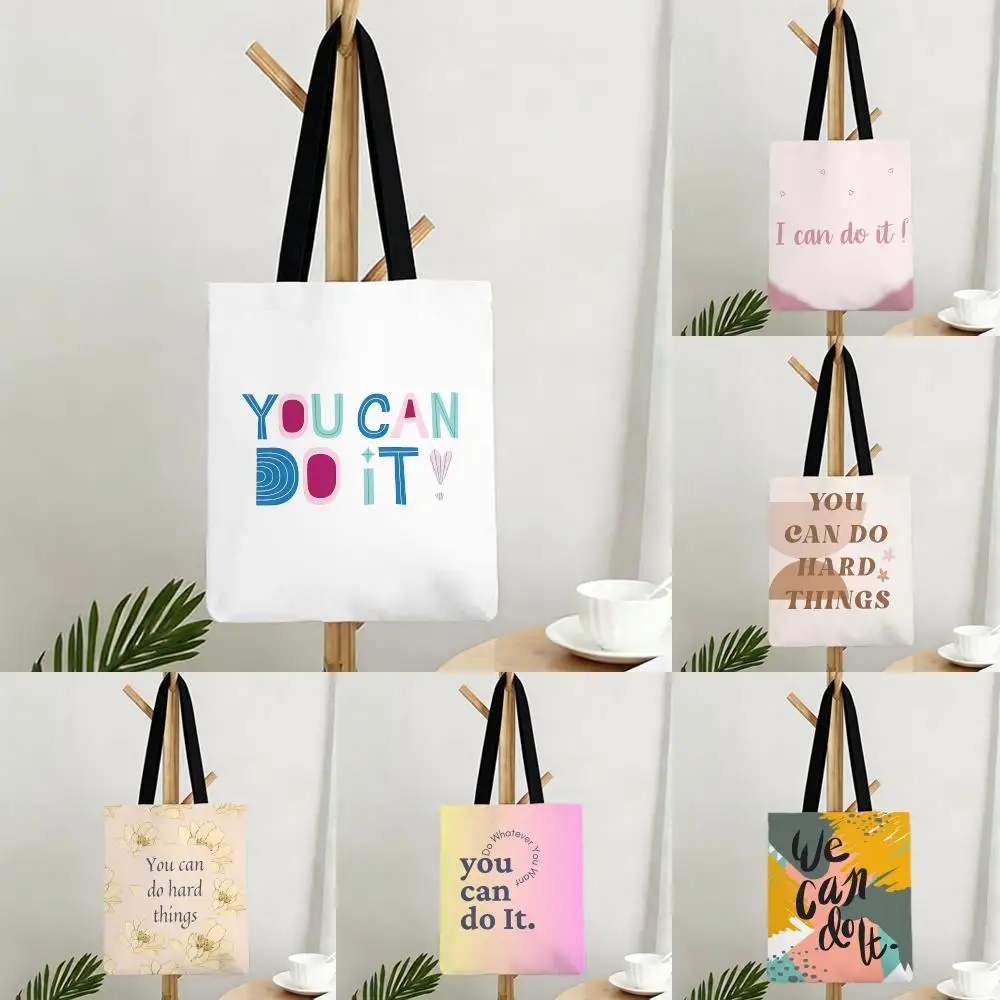 Brave Active You Can Do It Storage Bags Canvas Bags Series Print Bag Lightweight Shoulder Daily Shopping Bags
