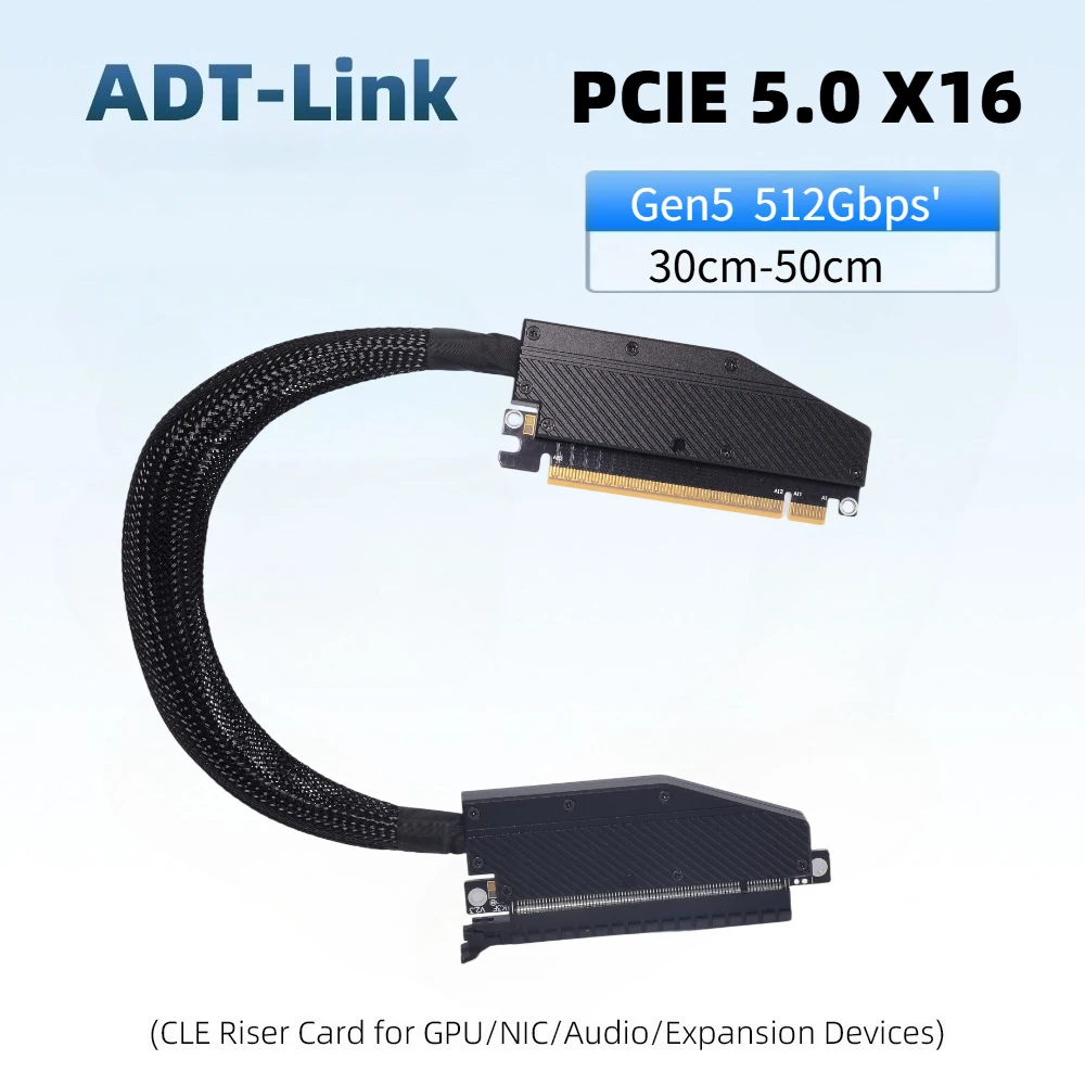 30cm 50cm PCI-E 5.0 16X Left-Left & Right-Right Angle Bend Graphics Card Riser Cable for Chassis Server NVIDIA RTX 50 AMD RX90xx