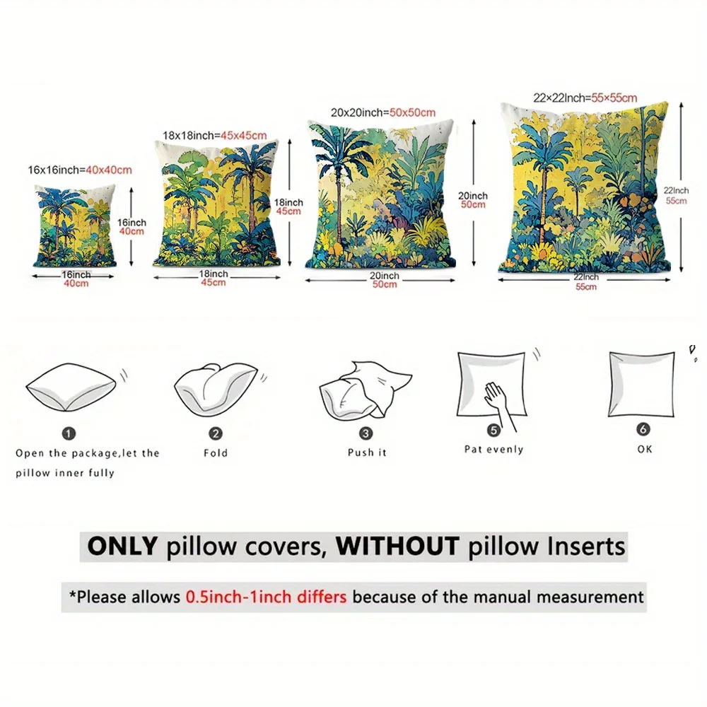 4 piezas, Fundas  Almohada Estilo Bohemio con Elementos Vibrantes  Bosque Oceánico, Impresión  Animales y Flores para Fest