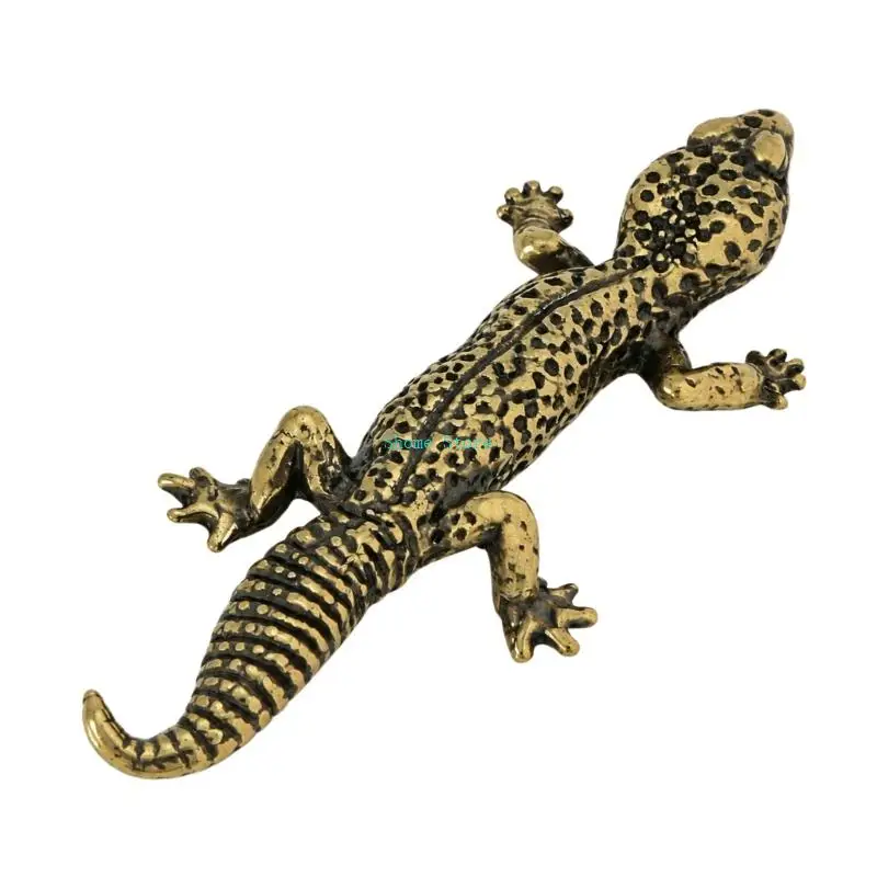 Warm Aged-Gold Animal Figure with Dotted Texture and a Crawling Pose, Display Accent for Desks, Shelves, Cabinets, and Tea M68E