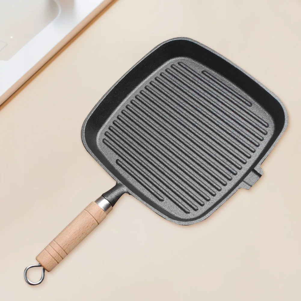 

Iron Skillet Steak Pan with Wooden Handle Uncoated Non-stick Frying Pan Steak Frying Pot Steak Skillet for Camping