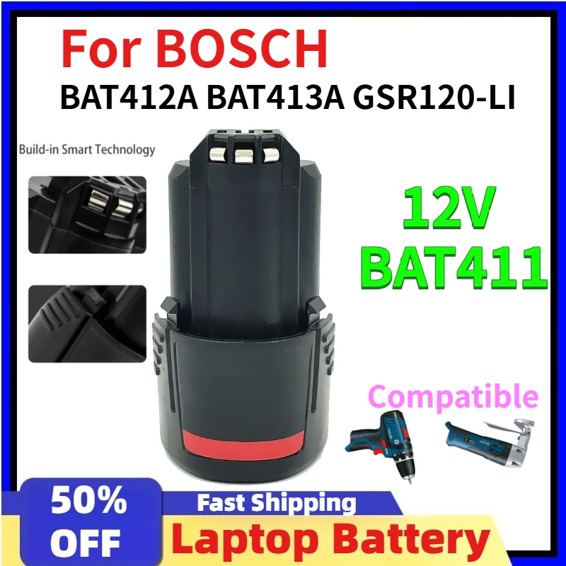For BOSCH BAT411 Replacement Battery 12V Lithium Rechargeable for BAT412A BAT413A GSR120-LI Drill Long Lasting Power