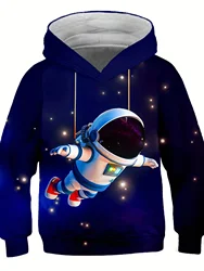 3D Space Astronaut Printed Kids Hoodie Daily Boys and Girls Fashion Personalized Long sleeved Pullover