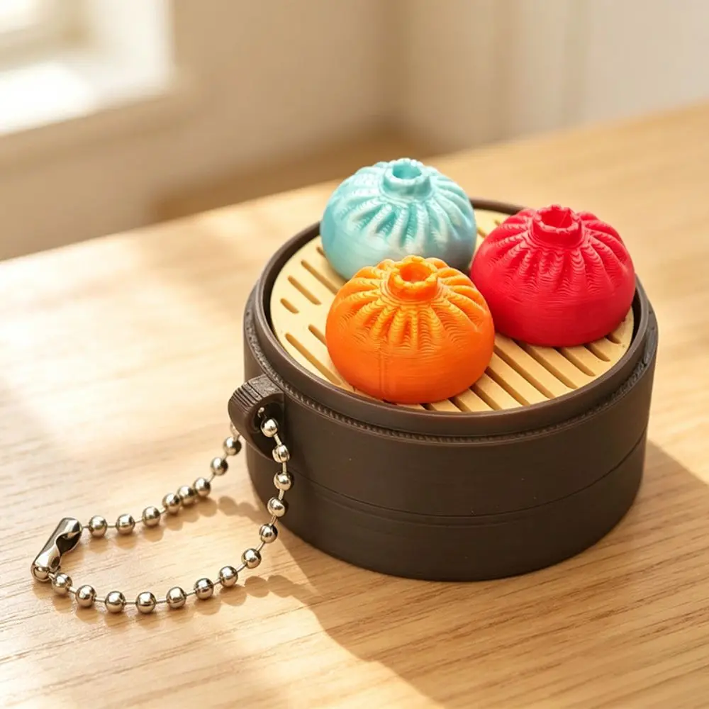 Bun Keyboard Fidget Spinner Keychain Spinning Top Hand Relax Push Button Sensory Steamed Bun Fidget Clicker Keychain