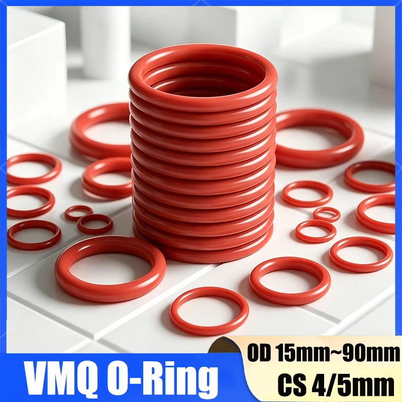10Pcs VMQ Red Silicone O Ring OD 15/16/18/20/22/24/25/26/27/28~90mm CS 4/5mm Food Grade Sealing Ring Waterproof Insulated Gasket
